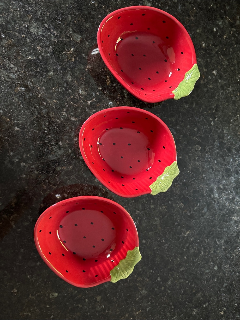 Set of 3 Red Pottery Barn Go Bananas Strawberry-Shaped dishes